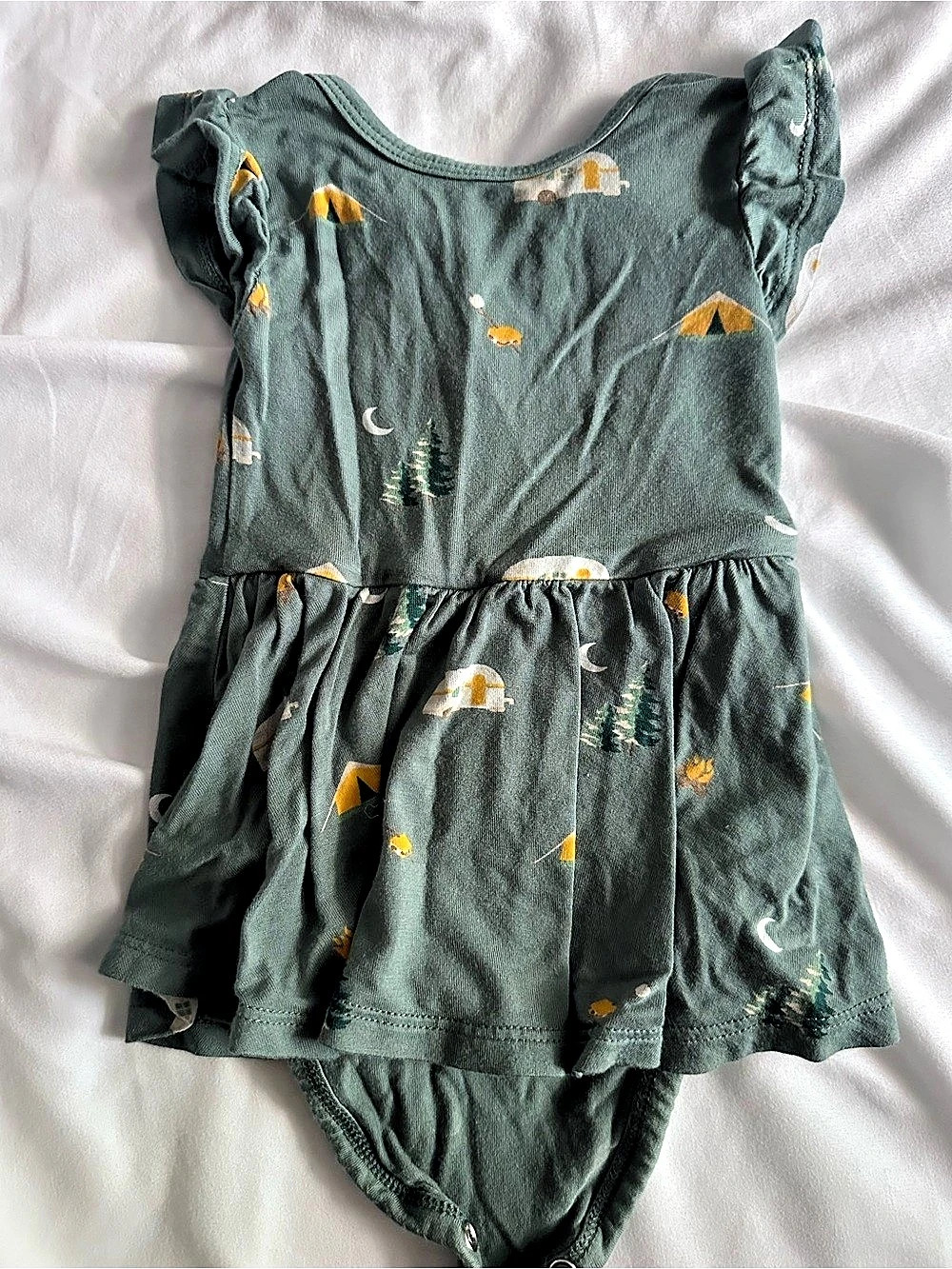 Kyte BABY Twirl Bodysuit Dress in Camping Green & White